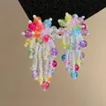 Lebhafte Blumen-Perlenohrringe mit weißen Perlen, kreatives Designer-Design. - Bunte Perlenquasten-Stil (29#)