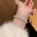 Elegante bracciale vintage di perle e zirconi da donna con una manica in peluche - Bracciale Zirconia Perla Ondulata (70#) / Argento-Rosa