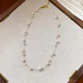 French vintage multi-layer pearl necklace with elegant gold-tone wire on linen background - Double Layer Pearl Style / 52# Necklace-Gold-White