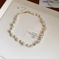 Elegant French vintage pearl and gold bead choker necklace displayed on beige tray - Wavy Pearl Woven Style / 2# Necklace-Gold-White