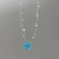 Elegant multi-layer pearl necklace with blue beads and a charming flower pendant for women - Blue Five-Petal Flower / 24# Necklace Silver Blue