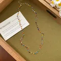 French vintage gold chain necklace with vibrant multi-colored beads for chic women - 18# Necklace Gold Multicolor