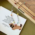 French retro dachshund pendant necklace featuring vibrant multi-color beads on cord - Cartoon Dachshund Style / 6# Necklace Brown Puppy