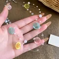 French retro multilayer pearl necklace with colorful translucent pendants in variant view - Multi Layer Colorful Disk Style / 29# Necklace Silver Yellow Green Pink