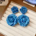 Übertriebene Denim-Blumen-Ohrringe aus blauem Stoff mit Schichtdesign - 101# Steckerstil
