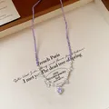French vintage necklace with purple beads white pearls and a purple heart pendant - Purple Heart Zirconia Style / 50# Necklace Silver Purple