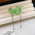 Elegante grüne Bambusblatt-Ohrringe mit Quasten, Silber-Finish und feinen Perlen - Bambusblatt Lange Quaste (81#)