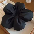 Large black fabric flower scrunchie with elegant satin finish displayed in a box - Large Flower Satin Style (25#)