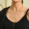 Gold adjustable layered snake chain necklace with y-shaped tassel pendant detail - Style 8 (HN3365)
