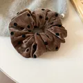 Elegant brown velvet scrunchie with black polka dots, Korean style hair tie for women - Brown Polka Dot Velvet Style (30#)