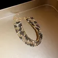 Elegant vintage leopard print rhinestone wide choker necklace with golden finish detail - Bracelet / Gold