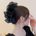 Großes schwarzes Organza-Haargummi mit Punkten für Damen - Organza Punktiert Faltenstil (16#)