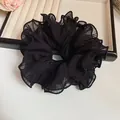 Elegant oversized black chiffon scrunchie with ruffled design for Korean style hair styling - Organza Wrinkled Black Style (56#)