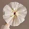 Large Korean style cream white pleated organza scrunchie hair tie with pearl detail - Large Organza Pearl Style (57#)