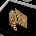 Elegant geometric triangle gold mesh sequin tassel earrings with 925 silver posts - Gold