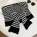 Elegant black and white striped knitted shawl scarf for women, stylish fashion accessory - Black Striped Shawl / Black