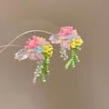 Handgefertigte bunte Perlen-Quasten-Ohrringe mit floralen Akzenten im lebhaften Urlaubs-Stil - Tulpenform Gewebte Ohrringe (3#) / bunt