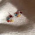 Handgefertigte bunte Kristall-Ohrstecker mit Silbernadeln auf strukturiertem Stoff - 12# Cluster Perlen