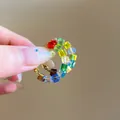 Bunte Creolen mit facettierten Würfelperlen und vergoldeten Silbernadeln für Damen - 18# Bunte Würfelperlen