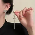 Elegant vintage Chinese style fan tassel earrings with pale green glass beads for women - Silver Earring Post Style / Silver-Green
