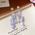 Ohrringe mit Harzblumen-Quasten und Silbernadeln im lila-blauen Waldstil - 35# Blau Lila Blume