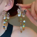 Vintage butterfly tassel earrings featuring colorful oil-drop glass beads and retro style - Hook Style / Colorful