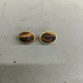 Elegant vintage Maillard style brown oval resin stud earrings with gold-plated trim. - Textured Round Style (HE29565-4)