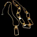 Minimalist gold-plated long sweater necklace with chic geometric rectangular links - 2-Piece Set (Gold)