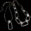 Minimalist silver rectangular link and pendant necklace sweater chain for women - 2-Piece Set (Silver)