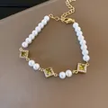 Élégant bracelet en perles style vintage français avec pierres précieuses carrées vertes - Style Homard Zirconia Carré Vert Herbe / Blanc & Vert
