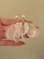 Elegant oversized white chiffon flower petal earrings with pearl stud detail for women. - Clip-on Earrings (11#)
