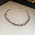 Sparkling pink rhinestone choker necklace with elegant geometric design for women - 32# Necklace - Silver - Purple