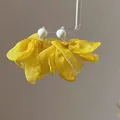 Elegant summer yellow chiffon fabric flower earrings with white bead stud details - Pearl Style (20#)