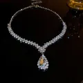 Elegant silver rhinestone choker necklace featuring a brilliant clear water-drop crystal pendant - 39# Necklace-Silver
