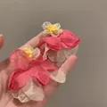 Exquisite pink and white chiffon flower stud earrings with elegant yellow center - Stamen Style (28#)