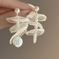 Elegant white chiffon layered flower earrings with baroque pearl accents for women - Pearl Tassel (32#)