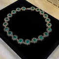 Vintage emerald green rhinestone geometric choker necklace for women on black box - 50# Necklace - Regular - Green