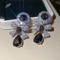 Exquisite vintage style purple zircon bow and flower drop earrings with brilliant starburst. - 38# Deep Purple Bowknot Flower (Silver Post)