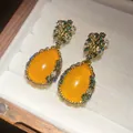 Exquisite vintage earrings with large yellow pear stones and colorful zircon floral detail - 46# Yellow Teardrop Multicolor Zirconia (Silver Post)