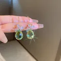 Detailed view of elegant zircon butterfly earrings with green pear-shaped drops - Gold Butterfly Ear Hook (29#) / Green