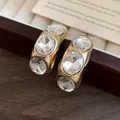 Luxury gold chunky hoop earrings with large clear sparkling cubic zirconia stones - Silver Post Thick C-Shape (9#) / Gold