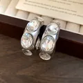Elegant chunky silver hoop earrings featuring large clear faceted zircon stones in jewelry box - Silver Post Thick C-Shape (10#) / Silver