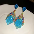 Exquisite colorful zircon teardrop earrings with blue crystal flower detail for women - Silver Post Multicolor Teardrop (11#) / Blue Multi-Color