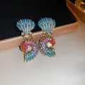 Exquisite gold-plated drop earrings with colorful zircon shell and snail designs - Silver Post Multicolor Style (55#) / Colorful