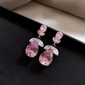 Elegant pink waterdrop zircon drop earrings with gold-tone setting and silver needle - Silver Needle Style (61#) / Gold-Pink