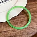 Minimalist vibrant green acrylic geometric bangle bracelet with high-end niche fashion design - Marble Pattern Closed Ring (60#) / Green