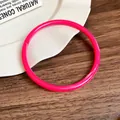 Minimalist hot pink acrylic geometric bangle bracelet shown on a wooden background - Bright Pink Geometric Ring (61#) / Pink