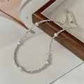 Elegant necklace with pearls and irregular silver beads on wooden tray background - 14# Metal Fragment Pearl Clavicle Chain