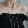 Elegant asymmetric pearl and silver bead necklace for women's summer jewelry style. - 17# Adjustable Tassel Pearl Chain