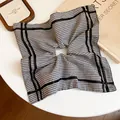 Close-up of black and white checkered square scrunchie hair tie hair accessory - Square Scarf Gingham (Black) / Black